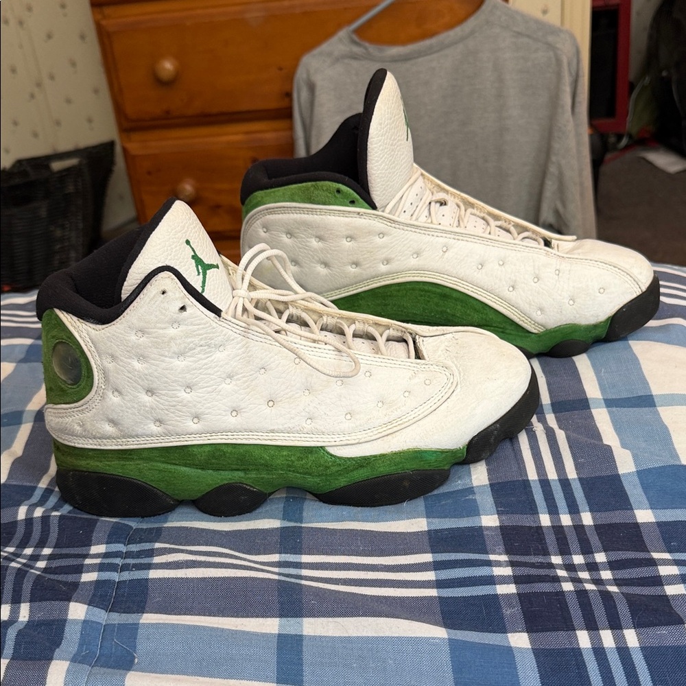 Jordan White and Green Athletic Shoes
